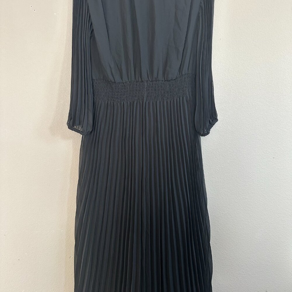 JUST TAYLOR Black Pleated Skirt 3/4 Sleeve Midi Dress Chiffon Black sz 8 - Picture 5 of 8